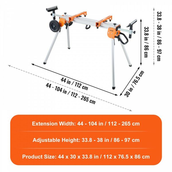 100in Miter Saw Stand with One-piece Mounting Brackets Sliding Rail 500lbs  |   Workbenches & Accessories Material Handling Workbenches & Accessories