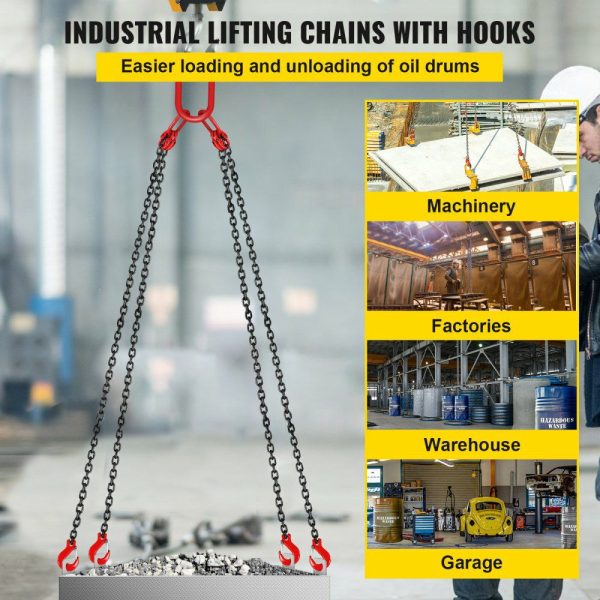 10FT Chain Sling 5/16 Inch X 10 FT Engine Lift Chain G80 Alloy Steel Engine Chain Hoist Lifts 3 Ton with 4 Leg Grab Hooks and Adjuster Used in Mining, Machinery, Ports, Building  |   Chain & Wire & Rope Chain & Wire & Rope Chain & Wire & Rope