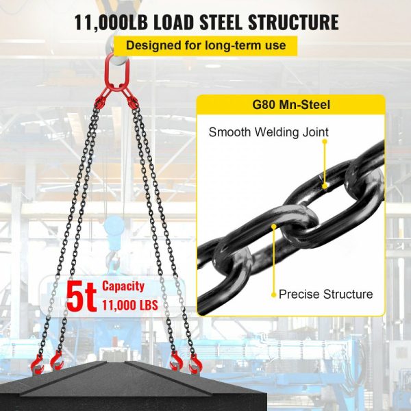 10FT Chain Sling 5/16 Inch X 10 FT Engine Lift Chain G80 Alloy Steel Engine Chain Hoist Lifts 3 Ton with 4 Leg Grab Hooks and Adjuster Used in Mining, Machinery, Ports, Building  |   Chain & Wire & Rope Chain & Wire & Rope Chain & Wire & Rope