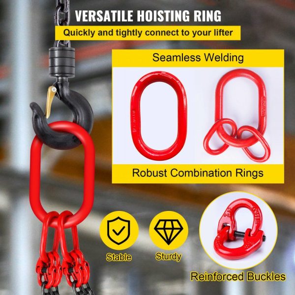 10FT Chain Sling 5/16 Inch X 10 FT Engine Lift Chain G80 Alloy Steel Engine Chain Hoist Lifts 3 Ton with 4 Leg Grab Hooks and Adjuster Used in Mining, Machinery, Ports, Building  |   Chain & Wire & Rope Chain & Wire & Rope Chain & Wire & Rope