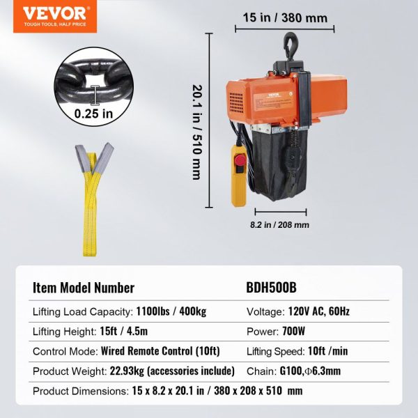 1100 lbs Electric Chain Hoist 15 FT Lifting Height, 120V Electric Hoist, Single Phase Overhead Crane with G100 Chain, 10 ft Wired Remote Control for Garage, Shop, Hotel, Home  |   Hoists & Winches & Rigging Hoists & Winches & Rigging Hoists & Winches & Rigging