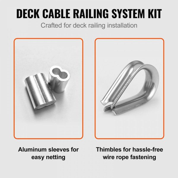 1/16 Wire Rope Kit, 304 Stainless Steel Cable with 80 Sleeves and 20 Thimbles, 7×7 Strands Construction Marine Aircraft Grade for Handrail Decking Garden Fence Clothes Line  |   Chain & Wire & Rope Chain & Wire & Rope Chain & Wire & Rope