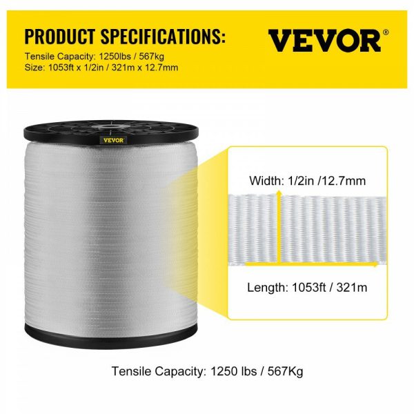 1250Lbs Polyester Pull Tape, 1053′ x 1/2″ Flat Tape for Wire & Cable Conduit Work Variable Functions, Flat Rope for Pulling/Loading/Packing in Any Weather CONDITON  |   Chain & Wire & Rope Chain & Wire & Rope Chain & Wire & Rope