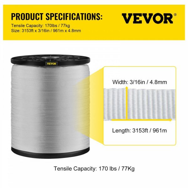 170Lbs Polyester Pull Tape, 3153′ x 3/16″ Flat Tape for Wire & Cable Conduit Work Variable Functions, Flat Rope for Pulling/Loading/Packing in Any Weather CONDITON  |   Chain & Wire & Rope Chain & Wire & Rope Chain & Wire & Rope