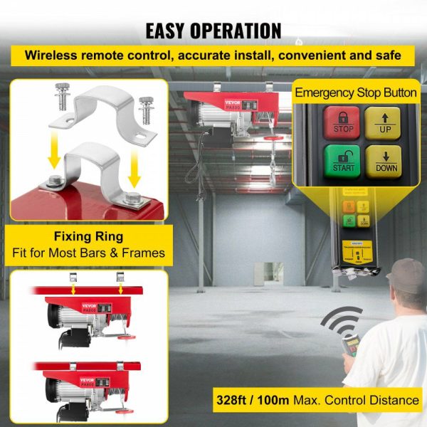 1760LBS Electric Hoist With Wireless Remote Control & Single/Double Slings Electric Winch, Steel Electric Lift, 110V Electric Hoist For Lifting In Factories, Warehouses, Construction Site  |   Hoists & Winches & Rigging Hoists & Winches & Rigging Hoists & Winches & Rigging