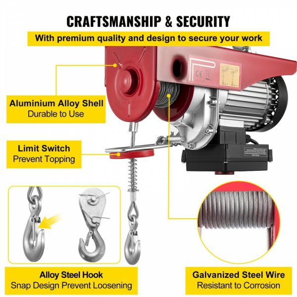 1760LBS Electric Hoist With Wireless Remote Control & Single/Double Slings Electric Winch, Steel Electric Lift, 110V Electric Hoist For Lifting In Factories, Warehouses, Construction Site  |   Hoists & Winches & Rigging Hoists & Winches & Rigging Hoists & Winches & Rigging