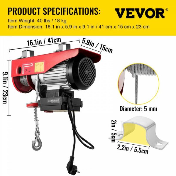 1760LBS Electric Hoist With Wireless Remote Control & Single/Double Slings Electric Winch, Steel Electric Lift, 110V Electric Hoist For Lifting In Factories, Warehouses, Construction Site  |   Hoists & Winches & Rigging Hoists & Winches & Rigging Hoists & Winches & Rigging