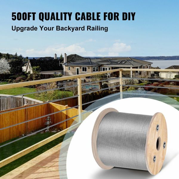 1/8 Stainless Steel Cable Railing 500ft, Wire Rope 316 Marine Grade, Braided Aircraft Cable 7×7 Strands Construction for Deck Rail Balusters Stair Handrail Porch Fence  |   Chain & Wire & Rope Chain & Wire & Rope Chain & Wire & Rope