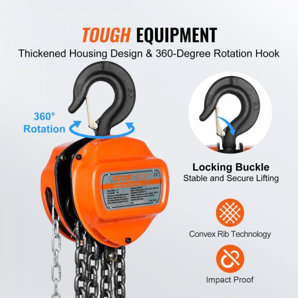 2 Ton Hand Chain Hoist 10 FT Come Along, 4400 lbs Capacity G80 Galvanized Carbon Steel with Double-Pawl Brake, Auto Chain Leading & 360° Rotation Hook, for Garage Factory Dock  |   Hoists & Winches & Rigging Hoists & Winches & Rigging Hoists & Winches & Rigging