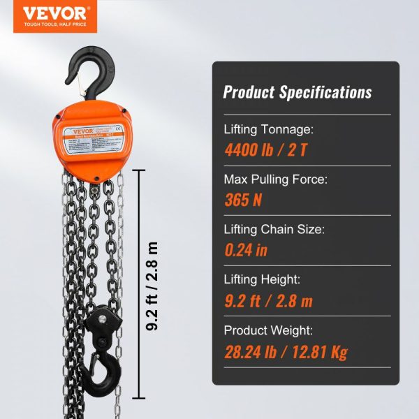 2 Ton Hand Chain Hoist 10 FT Come Along, 4400 lbs Capacity G80 Galvanized Carbon Steel with Double-Pawl Brake, Auto Chain Leading & 360° Rotation Hook, for Garage Factory Dock  |   Hoists & Winches & Rigging Hoists & Winches & Rigging Hoists & Winches & Rigging