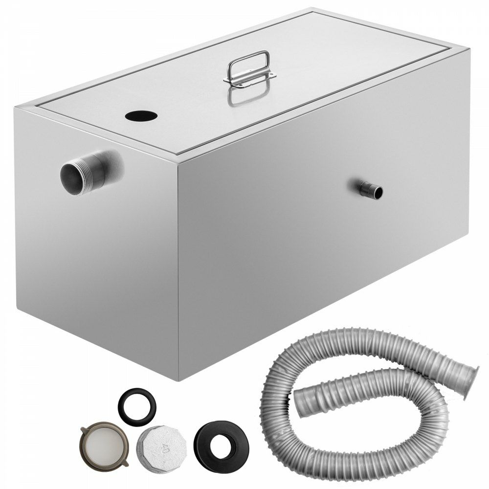 25LB Commercial Grease Trap, 13GPM Commercial Grease Interceptor, Stainless Steel Grease Trap w/Top & Side Inlet, Under Sink Grease Trap for Restaurant Factory Home Kitchen  |   Building Supplies Building & Construction Building Supplies