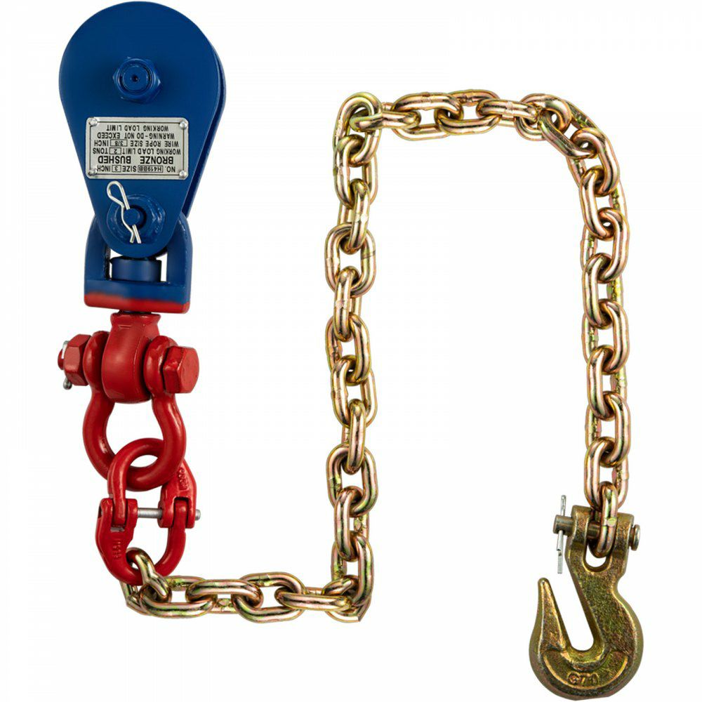 2ton Snatch Block with Chain, 4400 lbs Capacity Snatch Rigging Block, 3” Single Sheave Block w/Swivel Hook, G70 Chain, Fit 3/8” Wire Cable Heavy Duty for Pulling Wrecker Roll Back Recovery Blue Red |   Hoists & Winches & Rigging Hoists & Winches & Rigging Blue Red