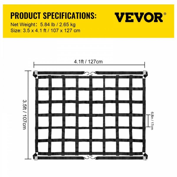 3.5’x 4.1′ Cargo Net with S-Hooks, Truck Bed Cargo Net Heavy Duty Cargo Nets Capacity 1100LBS for Pickup Trucks (42″ x 50″)  |   Cargo Control Cargo Control Cargo Control