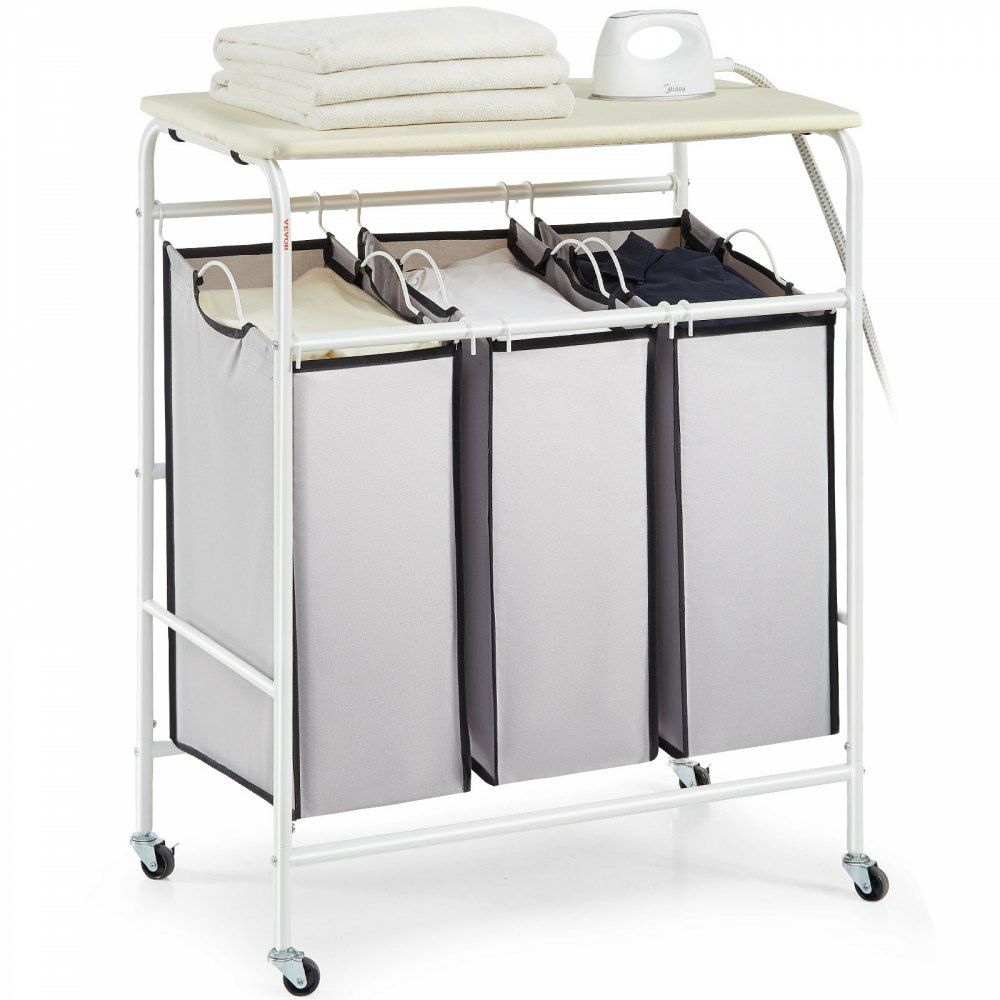 3-Section Laundry Sorter Cart with Ironing Board, Laundry Hamper with Heavy Duty Lockable Wheels and 3 Removable Bag, Rolling Laundry Basket Sorter for Clothes Storage  |   Carts & Trucks Carts & Trucks Carts & Trucks