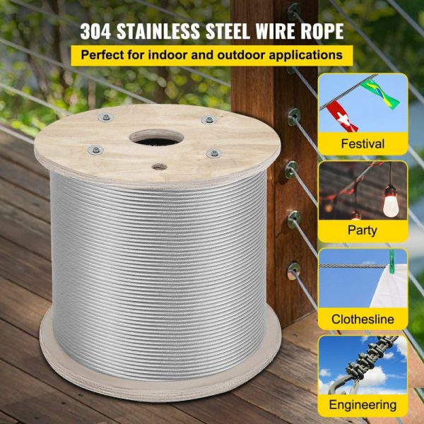 304 Stainless Steel Cable 1/4 Inch 7 X 19 Steel Wire Rope 200Feet Steel Cable for Railing Decking DIY Balustrade(1/4 Inch-200Feet)  |   Chain & Wire & Rope Chain & Wire & Rope Chain & Wire & Rope