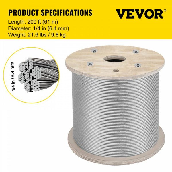 304 Stainless Steel Cable 1/4 Inch 7 X 19 Steel Wire Rope 200Feet Steel Cable for Railing Decking DIY Balustrade(1/4 Inch-200Feet)  |   Chain & Wire & Rope Chain & Wire & Rope Chain & Wire & Rope