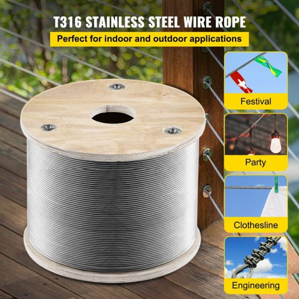 316 Stainless Steel Wire Rope, 1/8in Steel Wire Cable, 500ft Aircraft Cable w/ 7×7 Strands Core, Steel Cable Wire 1700lbs Breaking Strength for Railing Decking, Stair, Clothesline, Handrail  |   Chain & Wire & Rope Chain & Wire & Rope Chain & Wire & Rope