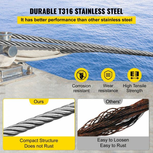 316 Stainless Steel Wire Rope, 1/8in Steel Wire Cable, 500ft Aircraft Cable w/ 7×7 Strands Core, Steel Cable Wire 1700lbs Breaking Strength for Railing Decking, Stair, Clothesline, Handrail  |   Chain & Wire & Rope Chain & Wire & Rope Chain & Wire & Rope