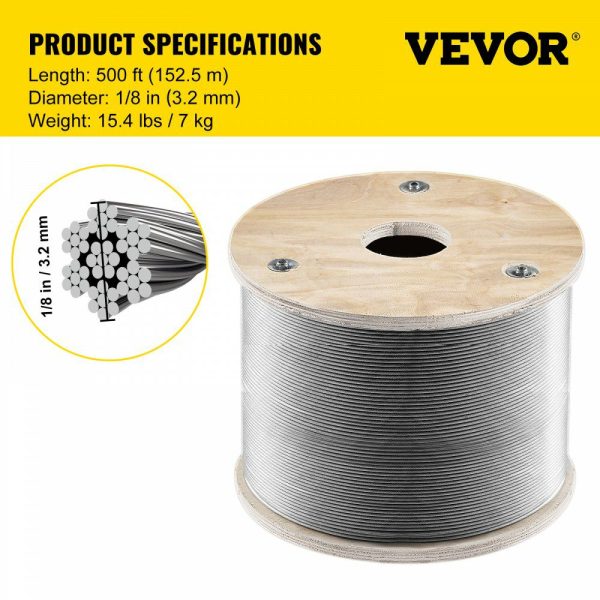 316 Stainless Steel Wire Rope, 1/8in Steel Wire Cable, 500ft Aircraft Cable w/ 7×7 Strands Core, Steel Cable Wire 1700lbs Breaking Strength for Railing Decking, Stair, Clothesline, Handrail  |   Chain & Wire & Rope Chain & Wire & Rope Chain & Wire & Rope