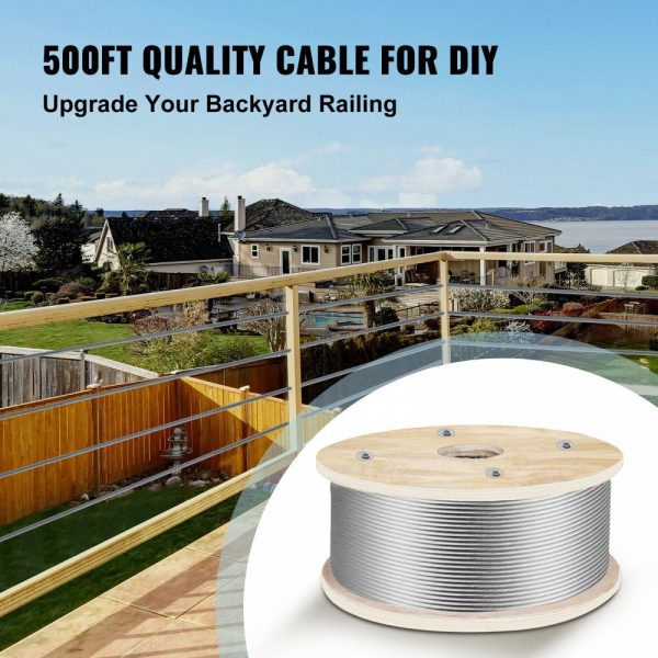 316 Stainless Steel Wire Rope 500ft Length, Steel Wire Cable 3/16 Inch, Steel Cable Railing Decking With 1×19 Strands Construction, 4700lbs Breaking Strength For Stair, Handrail, Clothesline  |   Chain & Wire & Rope Chain & Wire & Rope Chain & Wire & Rope