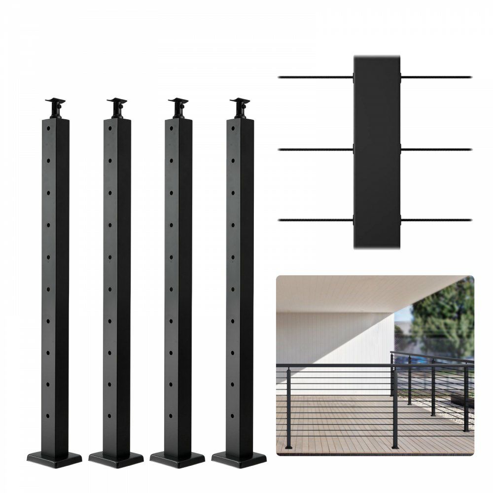 4-Pack Cable Railing Post, 36″ x 2″ x 2″ Steel Horizontal Hole Deck Railing Post, 10 Pre-Drilled Holes, SUS304 Stainless Steel Cable Rail Post with Horizontal and Curved Bracket, Black  |   Building Supplies Building & Construction Building Supplies