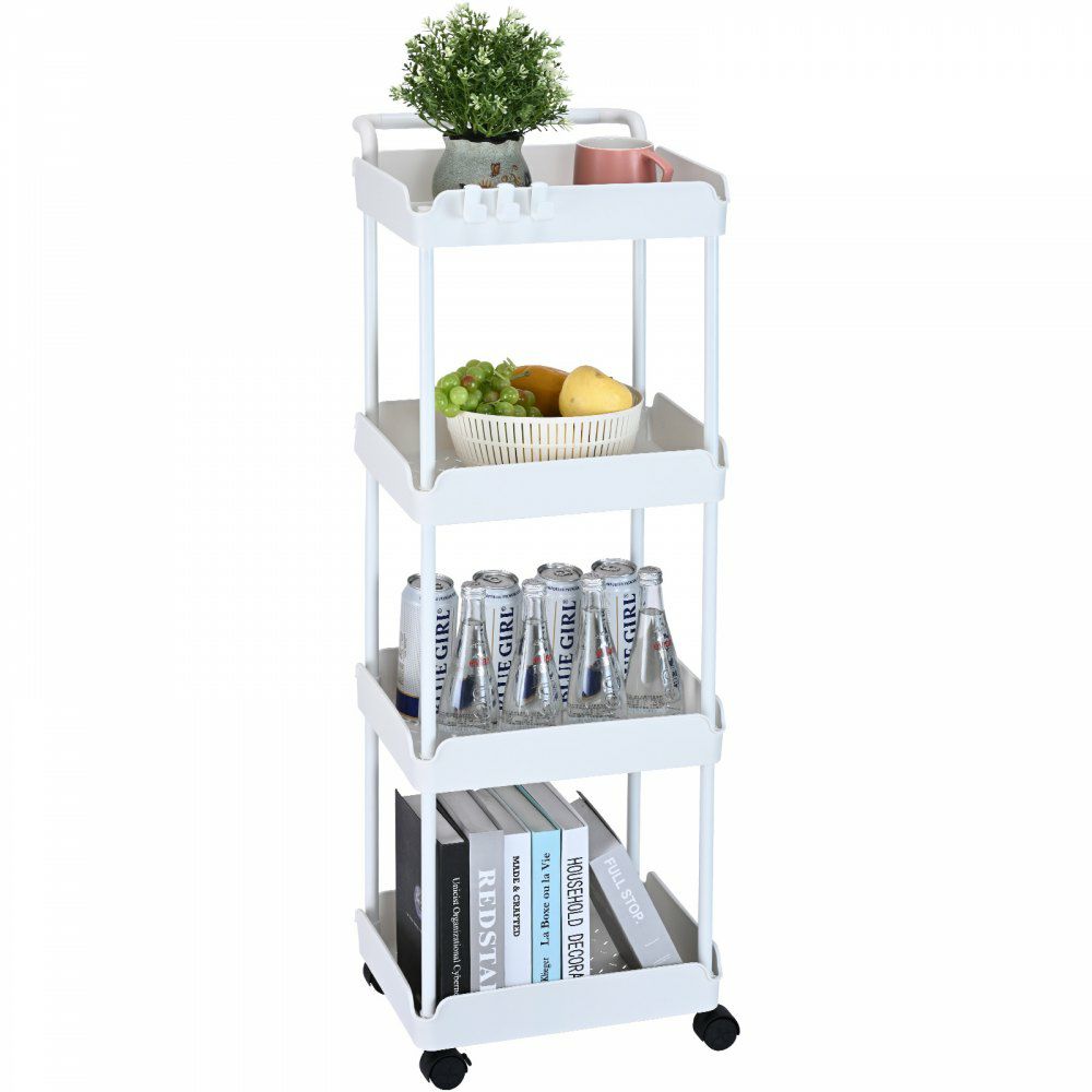 4-Tier Rolling Utility Cart, Kitchen Cart with Lockable Wheels, Multi-Functional Storage Trolley with Handle for Office, Living Room, Kitchen, Movable Storage Basket Organizer Shelves, White White |   Carts & Trucks Carts & Trucks Carts & Trucks