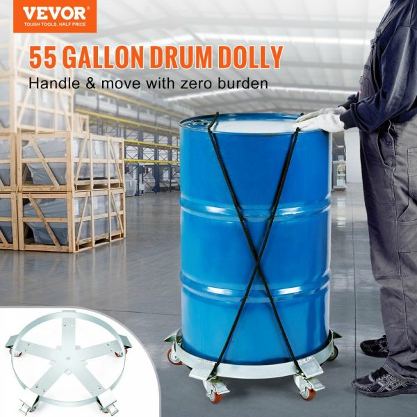 55 Gallon Heavy Duty Drum Dolly, 1250lbs Load Capacity, Barrel Dolly Cart Drum Caddy, Non Tipping Hand Truck Capacity Dollies with Steel Frame 5 Swivel Casters Wheel, for Warehouse Drum Handling  |   Dollies & Movers Dollies & Movers Dollies & Movers