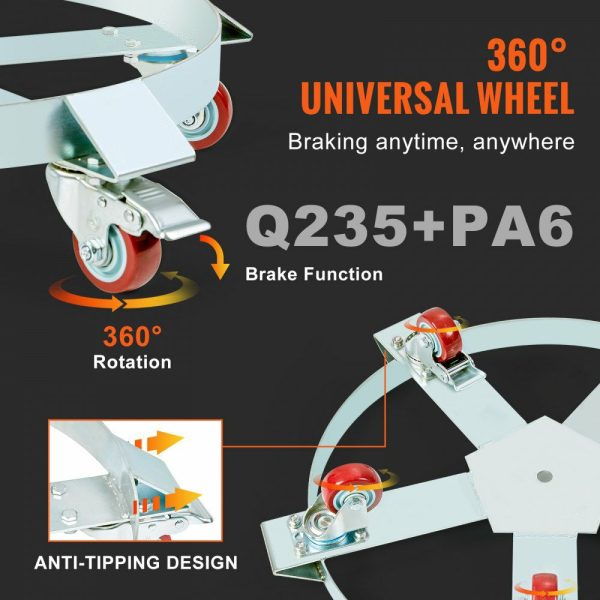 55 Gallon Heavy Duty Drum Dolly, 1250lbs Load Capacity, Barrel Dolly Cart Drum Caddy, Non Tipping Hand Truck Capacity Dollies with Steel Frame 5 Swivel Casters Wheel, for Warehouse Drum Handling  |   Dollies & Movers Dollies & Movers Dollies & Movers