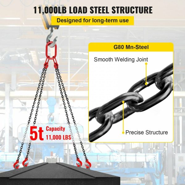 5Ft Chain Sling 5/16 Inch X 5 Ft Engine Lift Chain G80 Alloy Steel Engine Chain Hoist Lifts 3 Ton with 4 Leg Grab Hooks  |   Chain & Wire & Rope Chain & Wire & Rope Chain & Wire & Rope