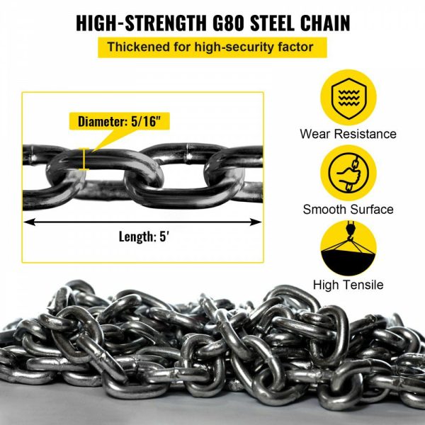 5Ft Chain Sling 5/16 Inch X 5 Ft Engine Lift Chain G80 Alloy Steel Engine Chain Hoist Lifts 3 Ton with 4 Leg Grab Hooks  |   Chain & Wire & Rope Chain & Wire & Rope Chain & Wire & Rope