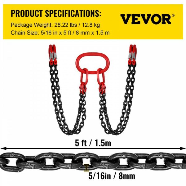 5Ft Chain Sling 5/16 Inch X 5 Ft Engine Lift Chain G80 Alloy Steel Engine Chain Hoist Lifts 3 Ton with 4 Leg Grab Hooks  |   Chain & Wire & Rope Chain & Wire & Rope Chain & Wire & Rope