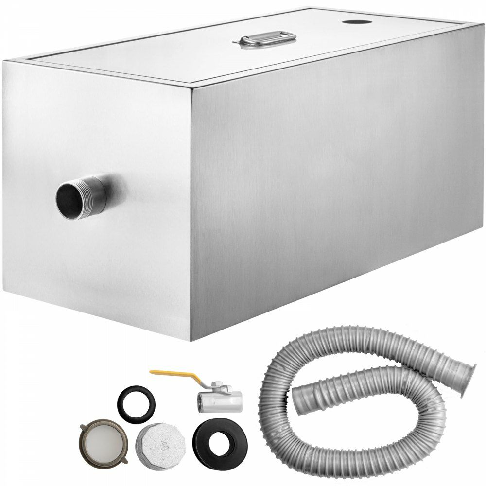 8 LB Commercial Grease Trap, 6 GPM Commercial Grease Interceptor, Stainless Steel Grease Trap w/Top & Side Inlet, Under Sink Grease Trap for Restaurant Factory Home Kitchen  |   Building Supplies Building & Construction Building Supplies