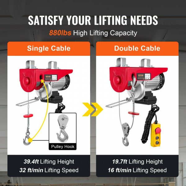 880lbs Electric Hoist with 14ft Wired Remote Control, 110V Electric Hoist Attic Lift 20-40 FT Lifting Height for Garage Attic Warehouse Factory  |   Hoists & Winches & Rigging Hoists & Winches & Rigging Hoists & Winches & Rigging