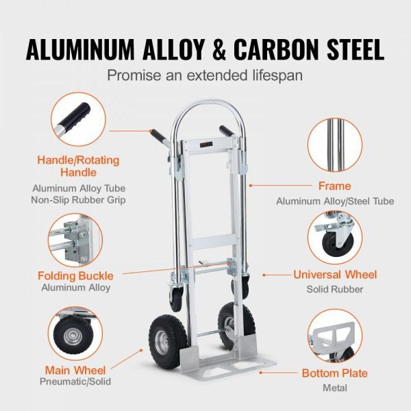 Aluminum Folding Hand Truck, 2 in 1 Design 1000 lbs Capacity, Heavy Duty Industrial Collapsible cart, Dolly Cart with Rubber Wheels for Transport and Moving in Warehouse, Supermarket, Garden  |   Carts & Trucks Carts & Trucks Carts & Trucks