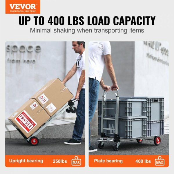 Aluminum Folding Hand Truck, 2 in 1 Design 400 lbs Capacity, Heavy Duty Industrial Collapsible cart, Dolly Cart with Rubber Wheels for Transport and Moving in Warehouse, Supermarket, Garden  |   Carts & Trucks Carts & Trucks Carts & Trucks