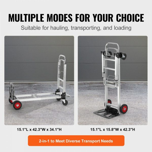 Aluminum Folding Hand Truck, 2 in 1 Design 400 lbs Capacity, Heavy Duty Industrial Collapsible cart, Dolly Cart with Rubber Wheels for Transport and Moving in Warehouse, Supermarket, Garden  |   Carts & Trucks Carts & Trucks Carts & Trucks