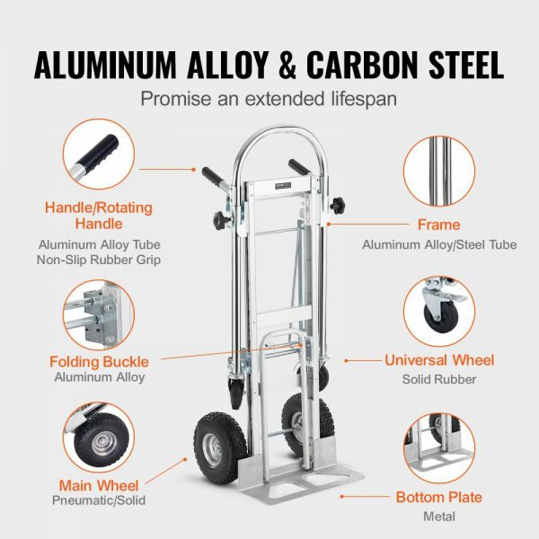 Aluminum Folding Hand Truck, 4 in 1 Design 1000 lbs Capacity, Heavy Duty Industrial Collapsible cart, Dolly Cart with Rubber Wheels for Transport and Moving in Warehouse, Supermarket, Garden  |   Carts & Trucks Carts & Trucks Carts & Trucks