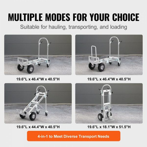 Aluminum Folding Hand Truck, 4 in 1 Design 1000 lbs Capacity, Heavy Duty Industrial Collapsible cart, Dolly Cart with Rubber Wheels for Transport and Moving in Warehouse, Supermarket, Garden  |   Carts & Trucks Carts & Trucks Carts & Trucks