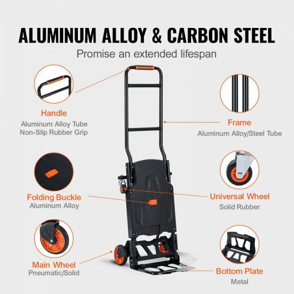 Aluminum Hand Truck, 2 in 1, 300 lbs Load Capacity, Heavy Duty Industrial Convertible Folding Hand Truck and Dolly, Utility Cart Converts from Hand Truck to Platform Cart with Rubber Wheels  |   Carts & Trucks Carts & Trucks Carts & Trucks