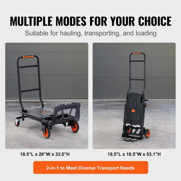 Aluminum Hand Truck, 2 in 1, 300 lbs Load Capacity, Heavy Duty Industrial Convertible Folding Hand Truck and Dolly, Utility Cart Converts from Hand Truck to Platform Cart with Rubber Wheels  |   Carts & Trucks Carts & Trucks Carts & Trucks