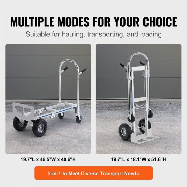 Aluminum Hand Truck, 2 in 1, 800 lbs Load Capacity, Heavy Duty Industrial Convertible Folding Hand Truck and Dolly, Utility Cart Converts from Hand Truck to Platform Cart with Rubber Wheels  |   Carts & Trucks Carts & Trucks Carts & Trucks