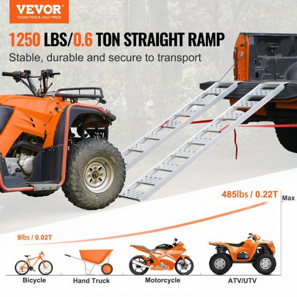 Aluminum Ramps, 1250lbs, Straight Ramp with Treads and Load Straps, Portable Loading Ramp for Motorcycles, ATVs, Trucks, Lawn Mower, Dirt Bike, Garden Tractor, 78″L x 12″W, 2Pcs  |   Ramps & Ladders Material Handling Ramps & Ladders