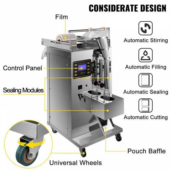 Automatic Liquid Sealing Machine Food-Grade Stainless Steel Weighing Filling Machine 5-160 ml Liquid Quantitative Dispenser, with 20-40 Bags/Min Sauce Packing, Trilateral Sealing for Oil/Milk  |   Filling & Sealing Machine Filling & Sealing Machine Filling & Sealing Machine