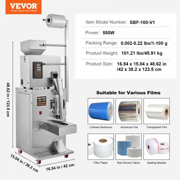 Automatic Particle Packaging Machine, 0.002-0.22lbs/1-100g, Multi-Function Pouch Powder Sachet Weighting Filling Packing Machine, Powder Filler Machine for Tea Seeds Grains Flour Beans Glitter  |   Filling & Sealing Machine Filling & Sealing Machine Filling & Sealing Machine