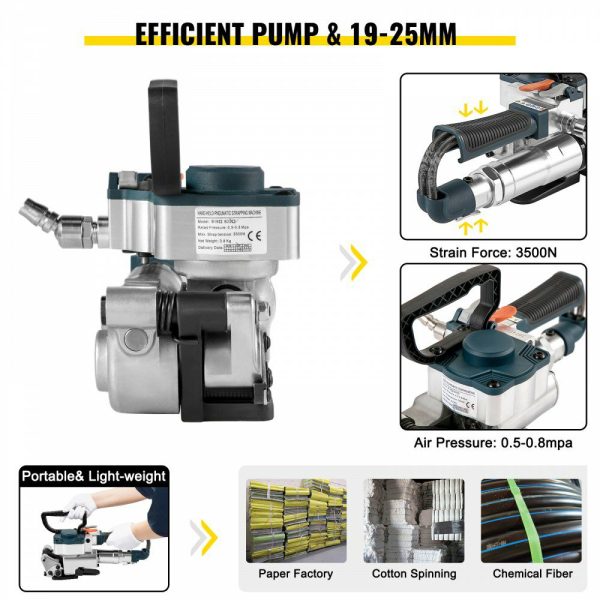 B25 Pneumatic Strapping Tool, Hand Held Strapping Machine for 0.75-0.98 inch PP/PET Belt, Pneumatic Strapping Machine with 3500N Max Tension, for 0.5-1.5mm Plastic Belt  |   Filling & Sealing Machine Filling & Sealing Machine Filling & Sealing Machine