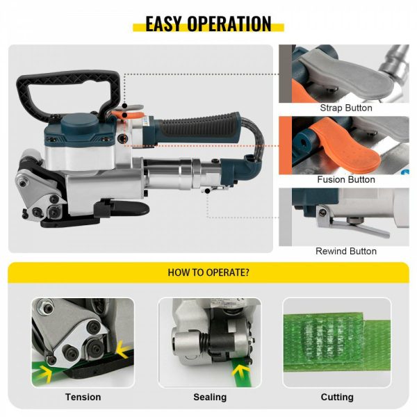 B25 Pneumatic Strapping Tool, Hand Held Strapping Machine for 0.75-0.98 inch PP/PET Belt, Pneumatic Strapping Machine with 3500N Max Tension, for 0.5-1.5mm Plastic Belt  |   Filling & Sealing Machine Filling & Sealing Machine Filling & Sealing Machine