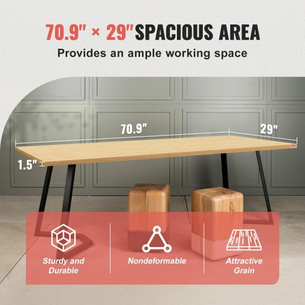 Bamboo Table Top, 70.9″ x 29″ x 1.5″, 330 lbs Load Capacity, Universal Solid One-Piece Bamboo Desktop for Height Adjustable Electric Standing Desk Frame, Rectangular Countertop for Home & Office  |   Workbenches & Accessories Material Handling Workbenches & Accessories