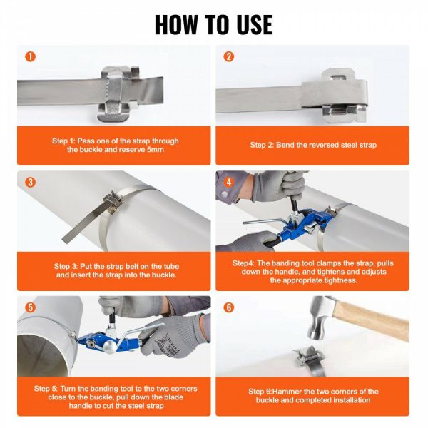 Banding Strapping Kit with Strapping Tensioner Tool, 100 ft Length 304 Stainless Steel Banding, 100 Metal Seals, Pallet Packaging Strapping Banding Kit, Banding Packaging Strapping for Packing  |   Filling & Sealing Machine Filling & Sealing Machine Filling & Sealing Machine