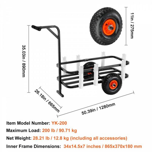 Beach Fishing Cart, 200 lbs Load Capacity, Fish and Marine Cart with Two 11″ Big Wheels Rubber Balloon Tires for Sand, Heavy-Duty Steel Pier Wagon Trolley with 7 Rod Holders for Fishing, Picnic  |   Carts & Trucks Carts & Trucks Carts & Trucks