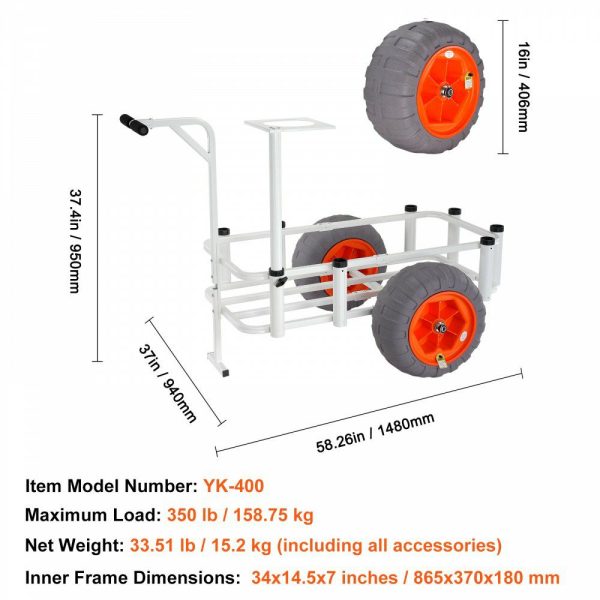 Beach Fishing Cart, 350 lbs Load Capacity, Fish and Marine Cart with Two 16″ Big Wheels PU Balloon Tires for Sand, Heavy-Duty Aluminum Pier Wagon Trolley with 8 Rod Holders for Fishing, Picnic  |   Carts & Trucks Carts & Trucks Carts & Trucks